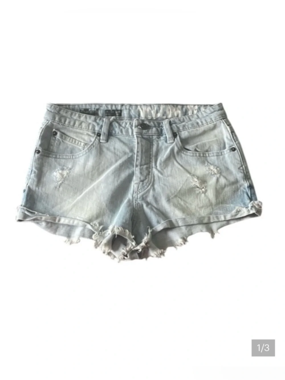 VOLCOM Light Blue Distressed Denim Shorts
